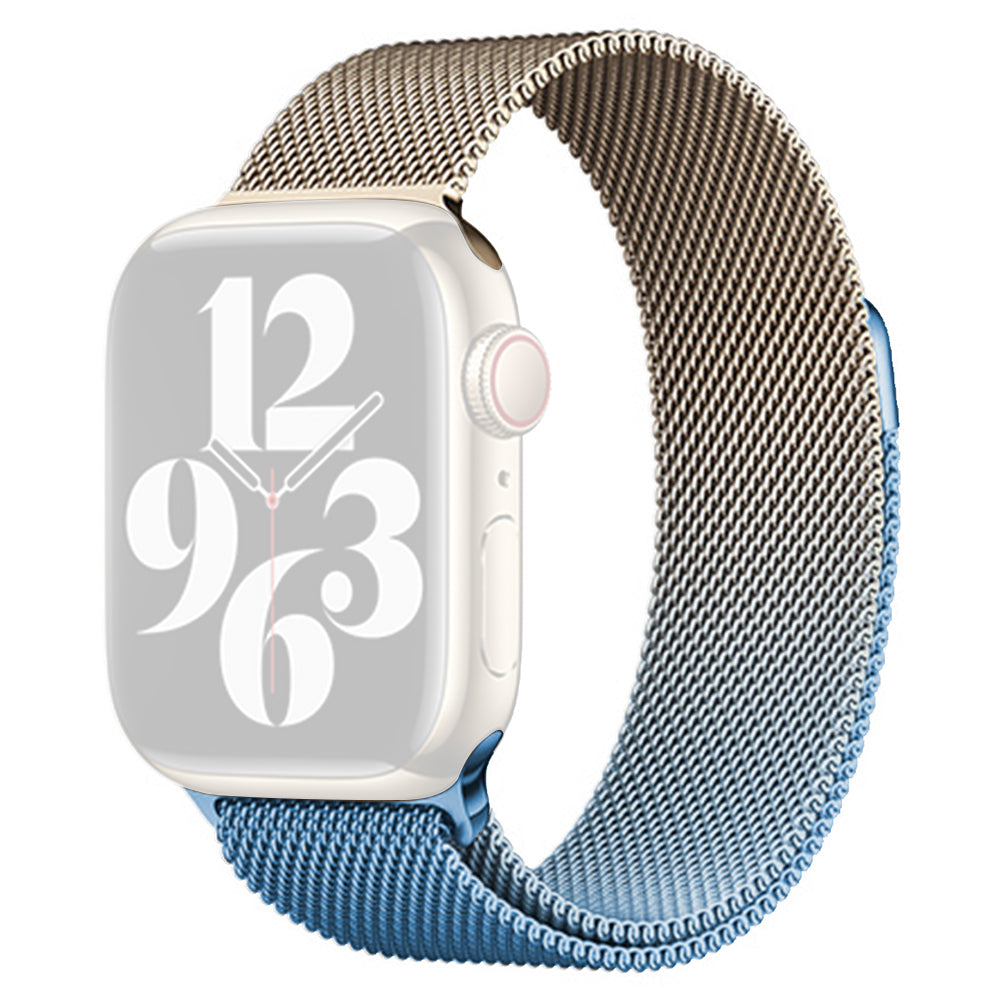 For Apple Watch Ultra / Ultra 2 49mm / 9 8 7 45mm / 6 5 4 SE (2022) SE (2023) SE 44mm / 3 2 1 42mm Milanese Mesh Watchband - Purple+Green For Apple Watch Ultra / Ultra 2 49mm / 9 8 7 45mm / 6 5 4 SE (2022) SE (2023) SE 44mm / 3 2 1 42mm Milanese Mesh Watchband - Purple+Green